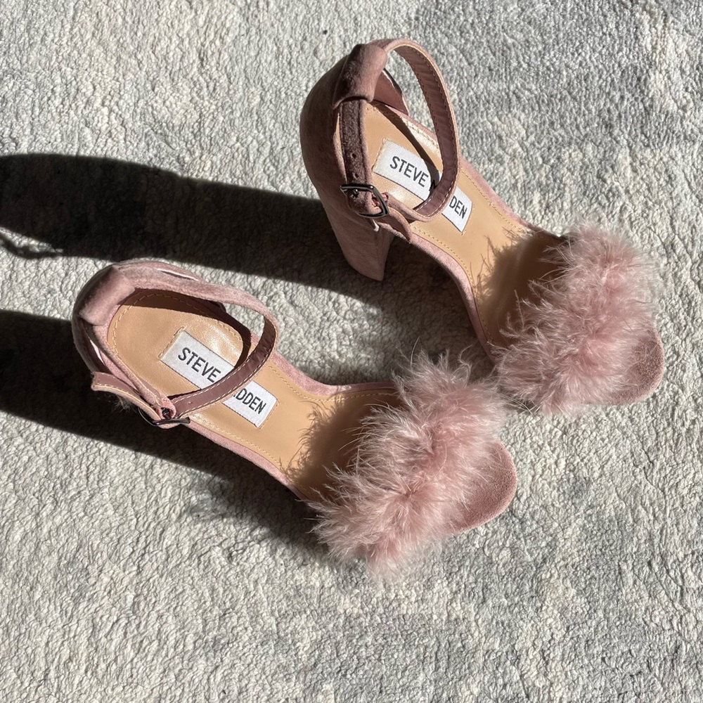 Steve Madden Pink Fuzzy Block Heels Size 6